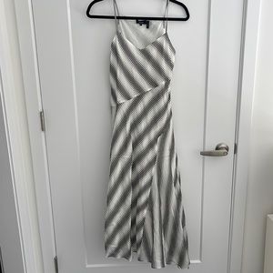 Theory Women’s Striped Asymmetric Midi Dress Black and Ivory Size 0